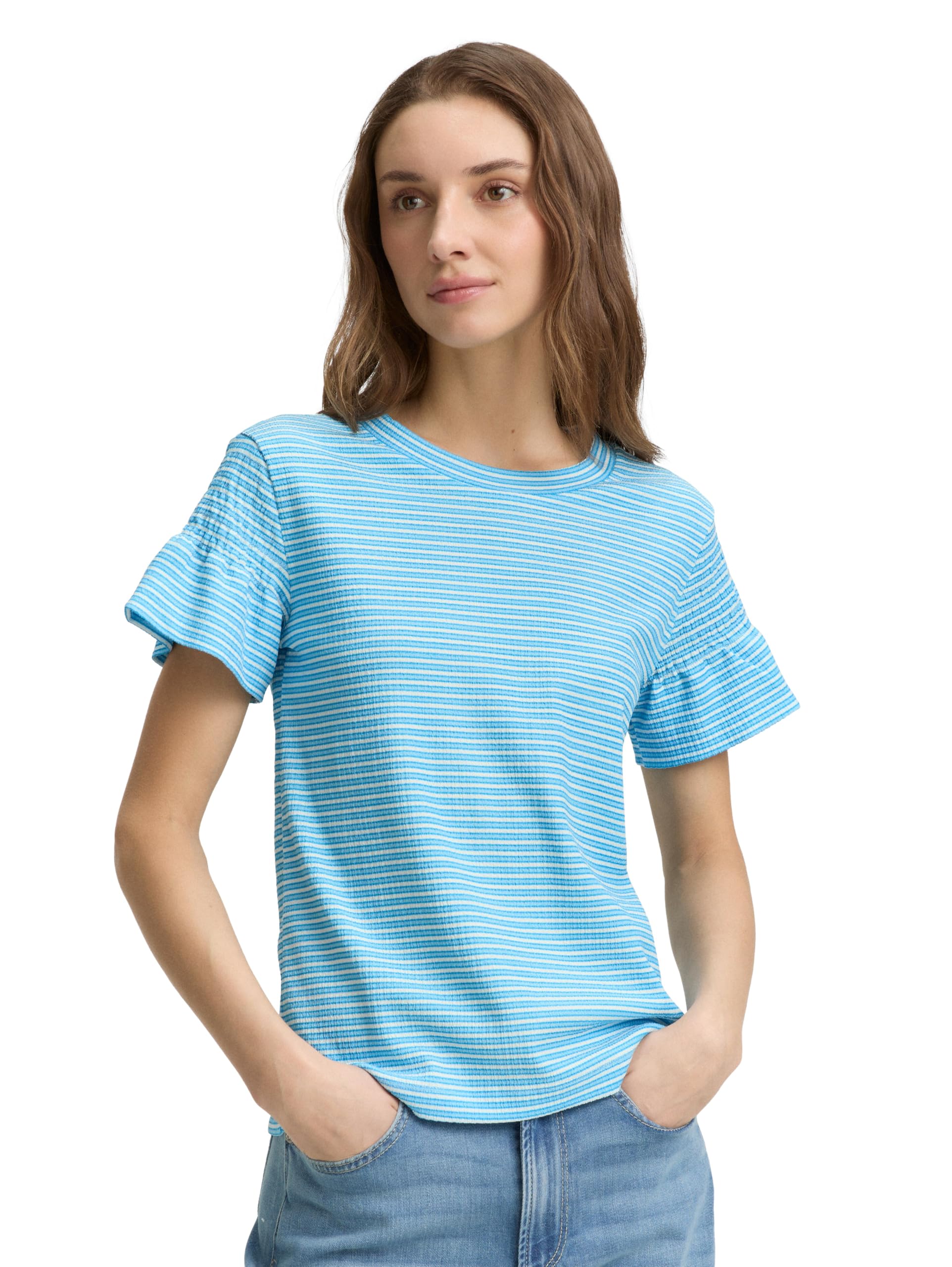 TOM TAILOR Denim Women's 1046554 T-Shirt, 37813-Blue White Stripe, XL