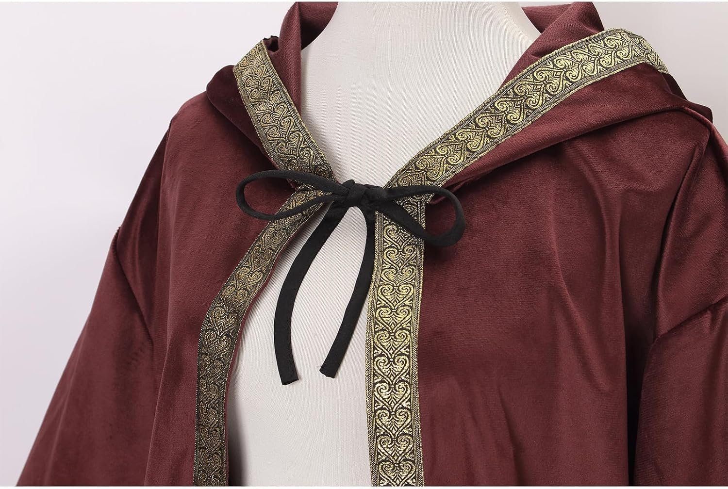Velvet Wizard Robe Cloak with Hood Men Women, Sorcerer Renaissance Costume Medieval Cape Long Sleeve Halloween
