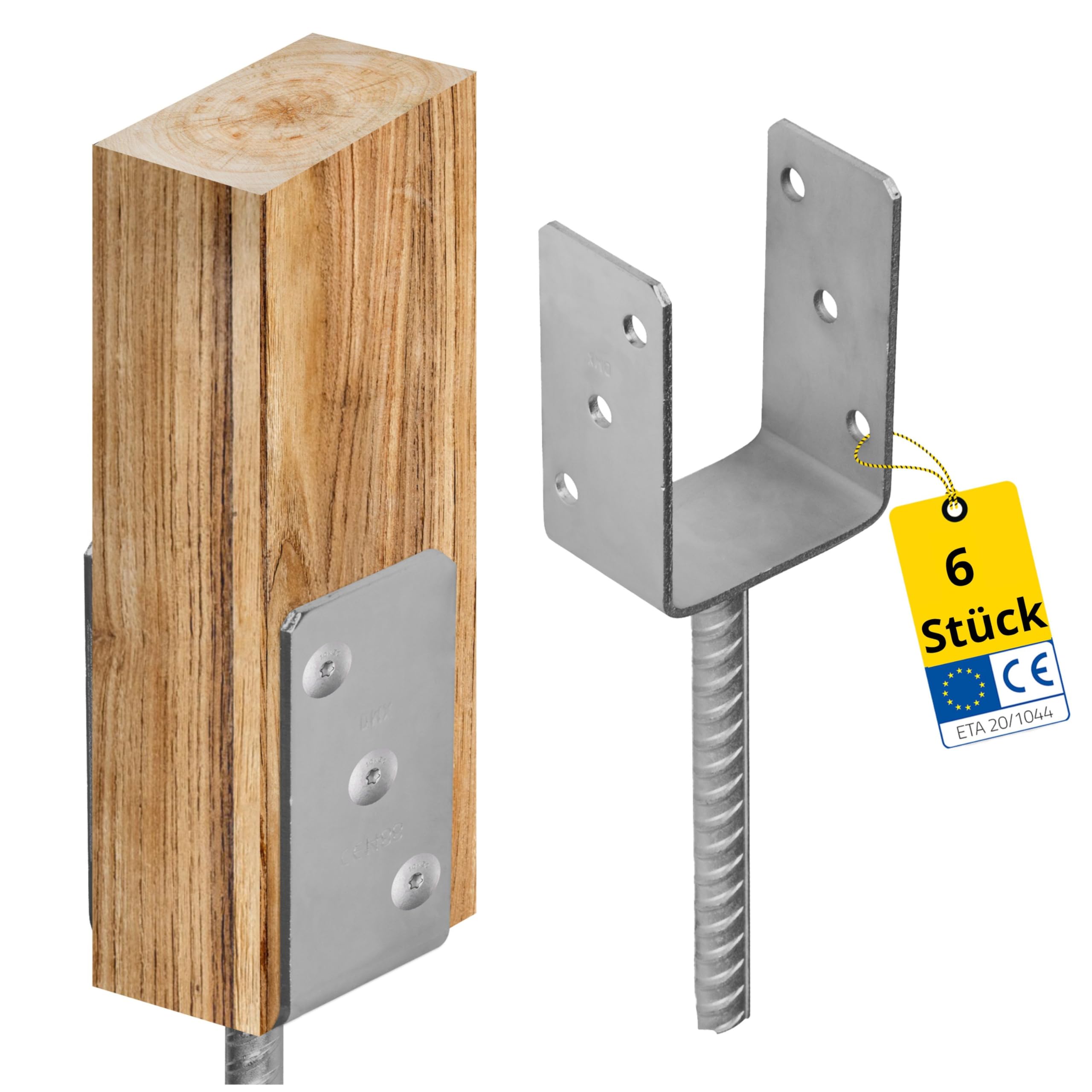 DMX - Supports de poteau en U - Lot de 6 ancrages de poteau - Connecteurs de bois - Patte de poutre profil U - Support de poteau 70x70 - Support de poteau à encastrer - Pied de support pour poteaux de