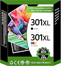 Washope Encre 301XL Compatible Cartouche pour HP 301 XL Noir et Couleur pour HP Envy 4500 5530 4502 4504 4507 5532 DeskJet 1050 1510 1000 2050 2510 2540 OfficeJet 2620 2624 (1 Noir, 1 Tri-Couleur)