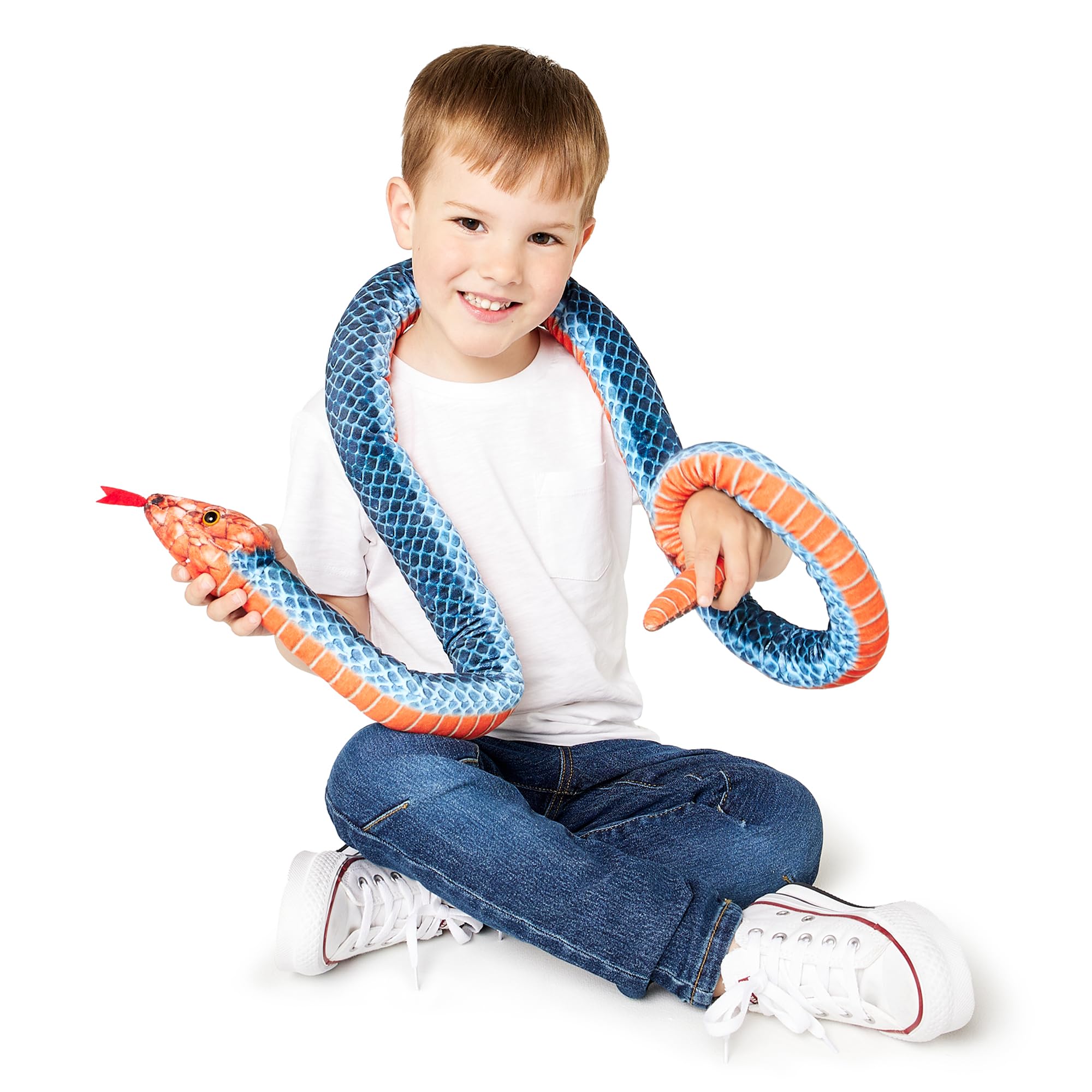 Zappi Co Kinder Gefülltes Weiches Kuscheliges Plüsch-Schlangenspielzeug - Teil der Safari-Tierkollektion, perfekt für Kinder (180 cm Länge) (Blaue Korallenschlange)