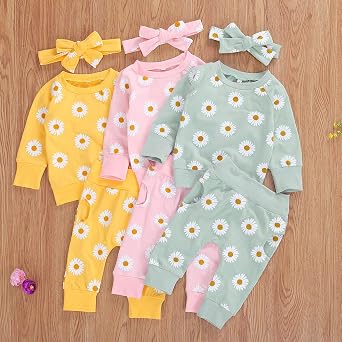 Toddler Baby Girl Fall Winter Clothes Newborn Infant Floral Pullover Sweatshirt T-Shirts+Pants 3PCS Outfits Set