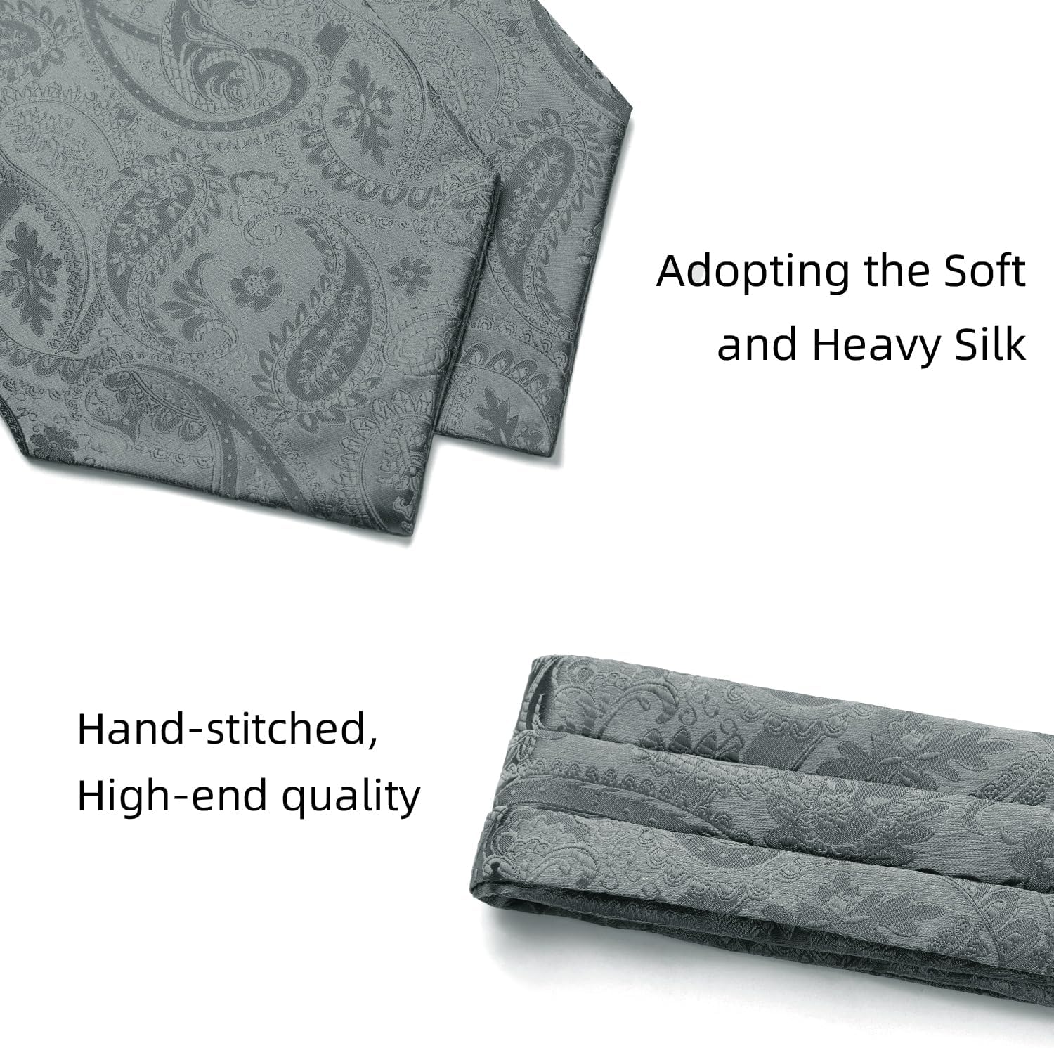 HISDERN Ascot Ties for Men Paisley Floral Ascot and Pocket Square Set Classic Self Tie Mens Cravat Handkerchief for Wedding - Image 5