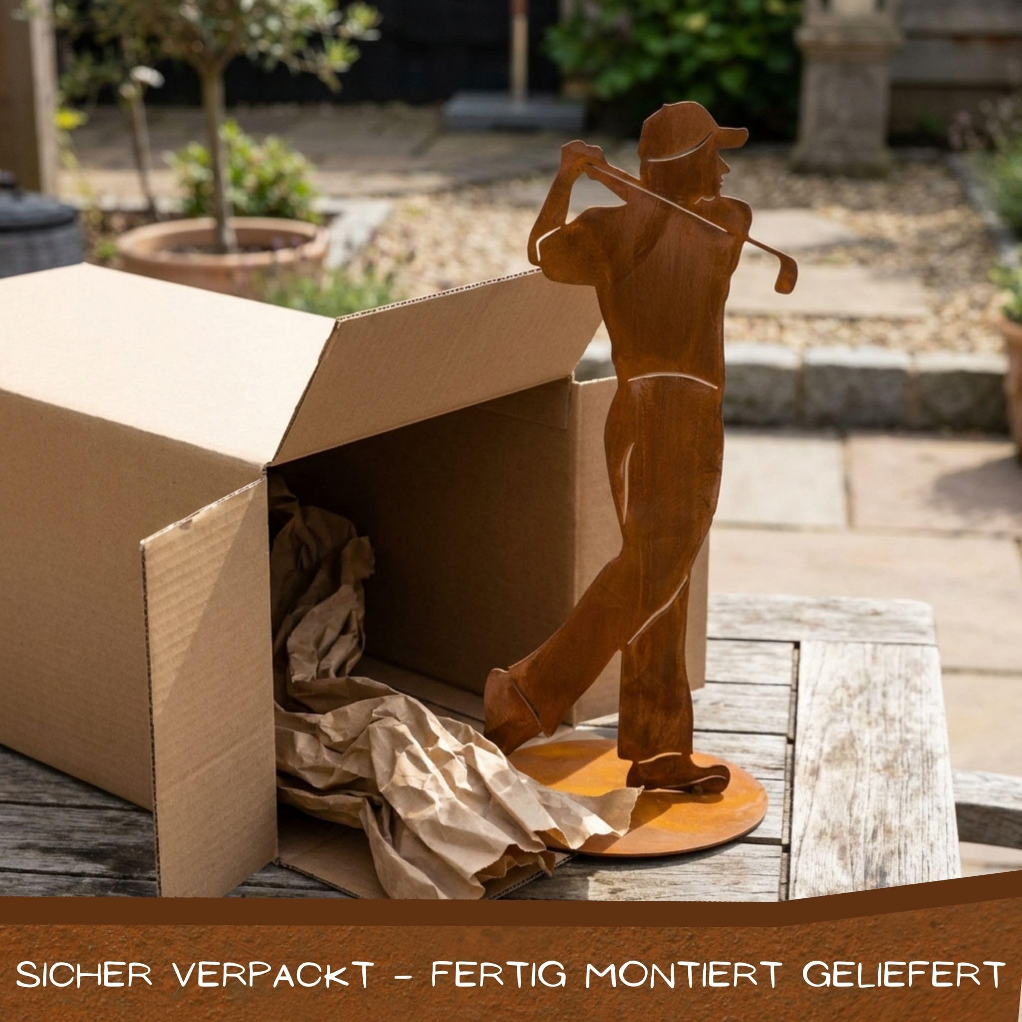 Rostikal Figurka golfisty 40 cm dekoracja ogrodowa rdza golfista figurka dekoracyjna do salonu