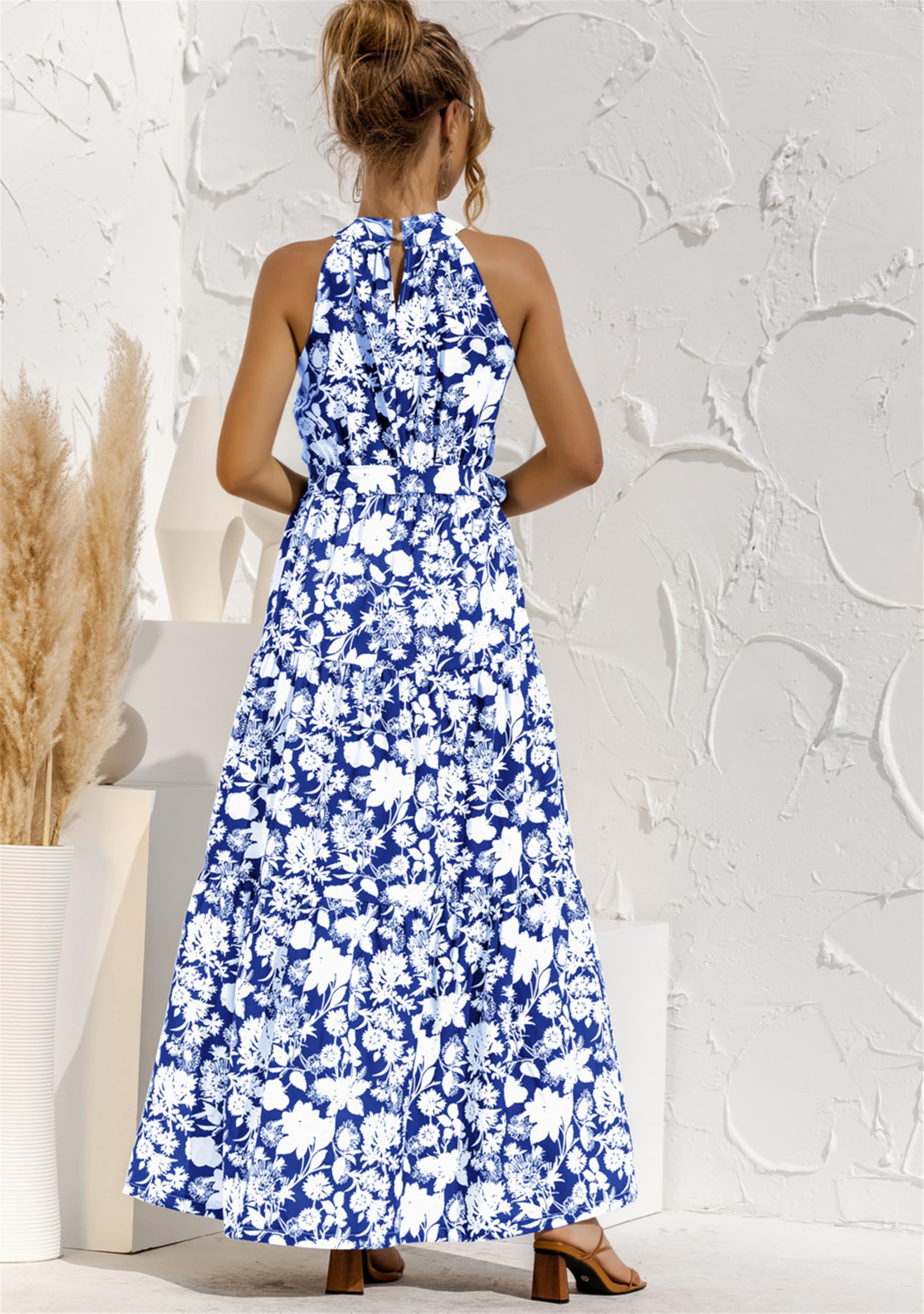 Donne Boho Floreale Fluente Abiti Cocktail Sera Abito Spiaggia Vacanza Nozze Abiti All'Aamericana Collo Maxi Dress