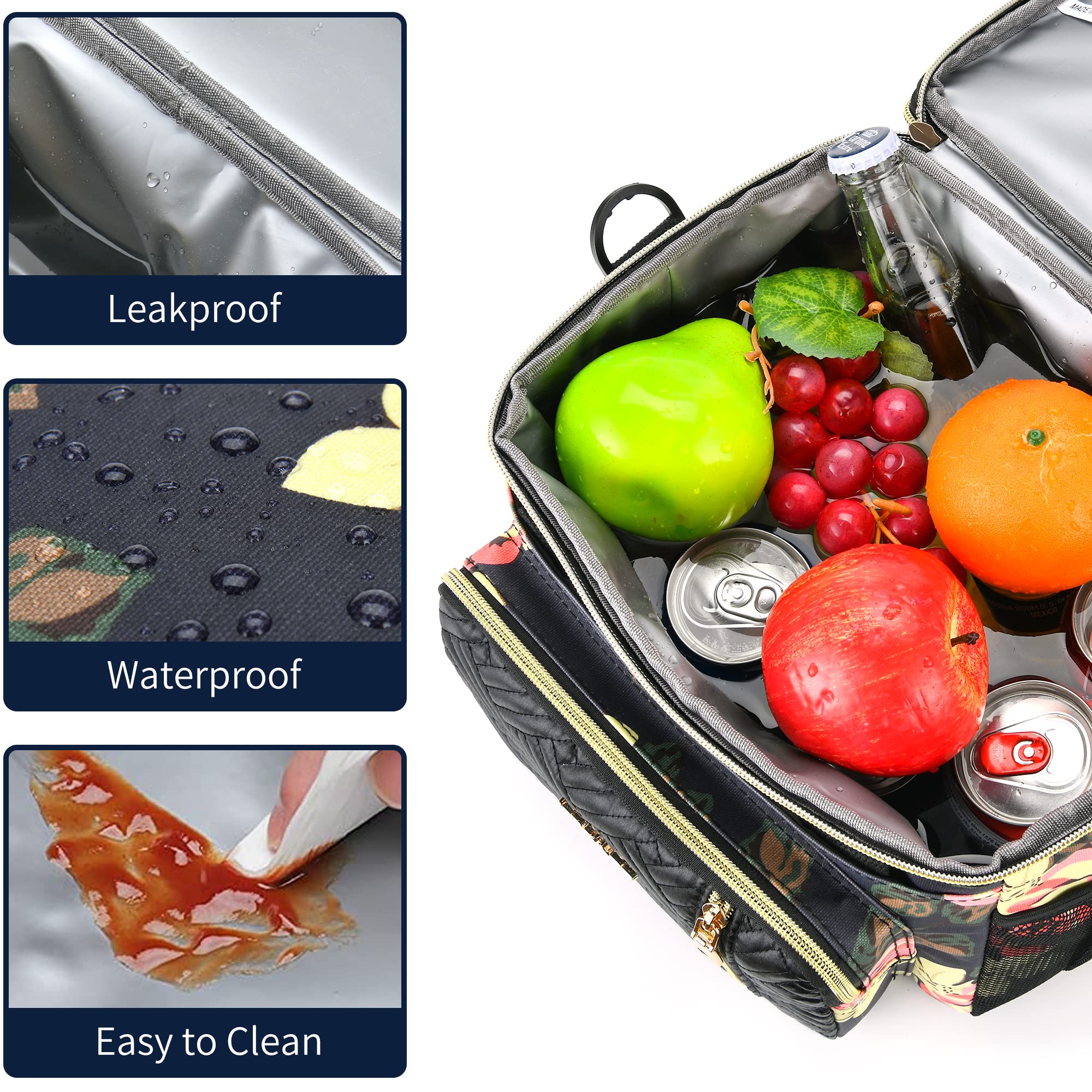 Contenitore per il pranzo e borsa per il pranzo da donna, grande, isolato, per adulti, a prova di perdite, borsa termica per lavoro, picnic, spiaggia, 16 l, floreale