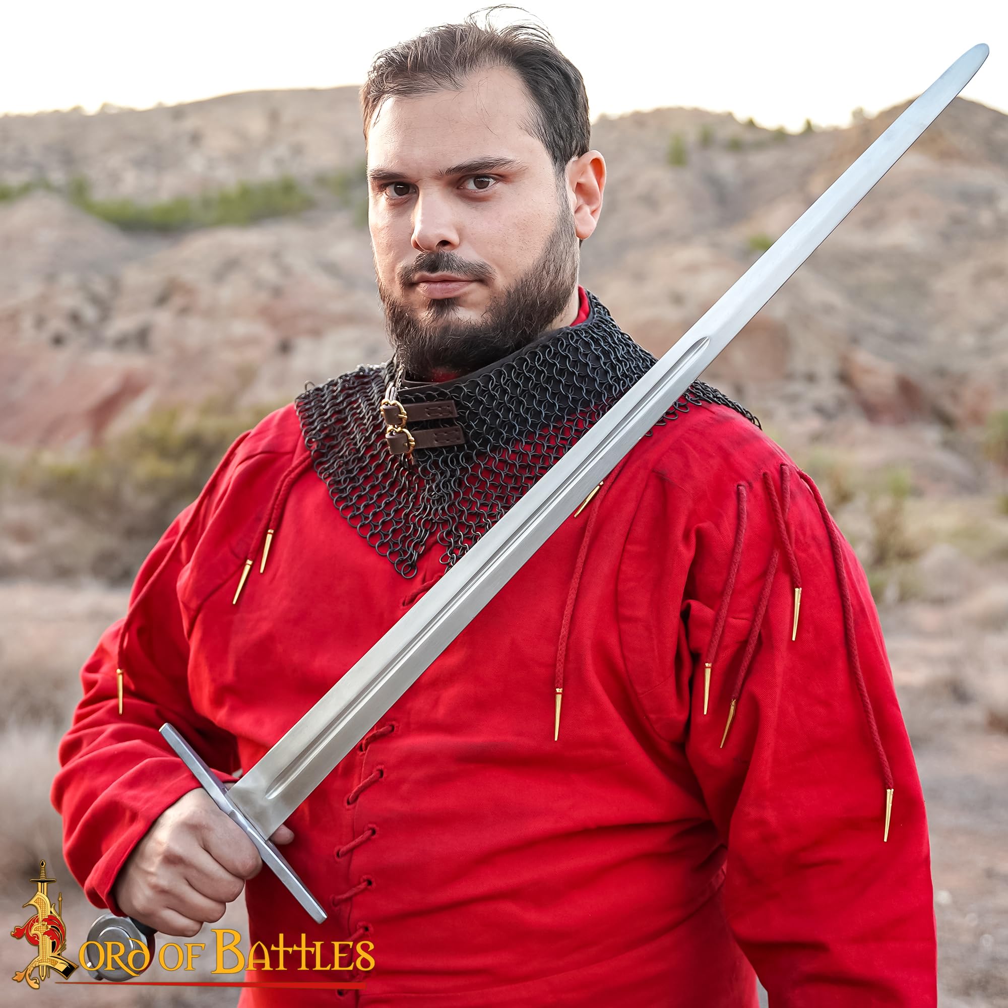 Lord of Battles Kettennetz-Halsband, mittelalterlicher Halsschutz, 10 mm, 16 G, konifizierte Ringe, Baustahl, Maille, Halsschutz