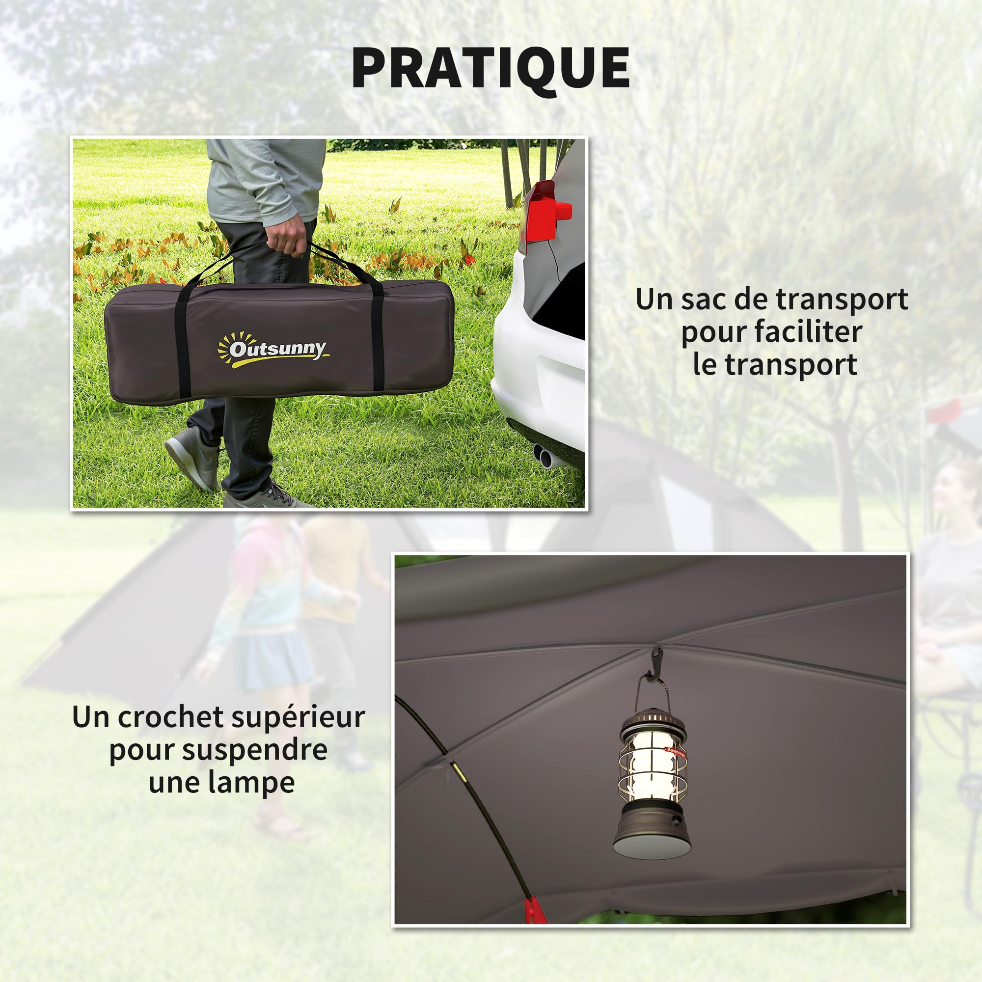 Outsunny Tente de Camping familiale pour 4-6 Personnes, Tente Tunnel imperméable 3000 mm avec 2 Portes, fenêtres, Sac de Transport, Tapis de Sol pour Camping Voyage randonnée Jardin, Noir