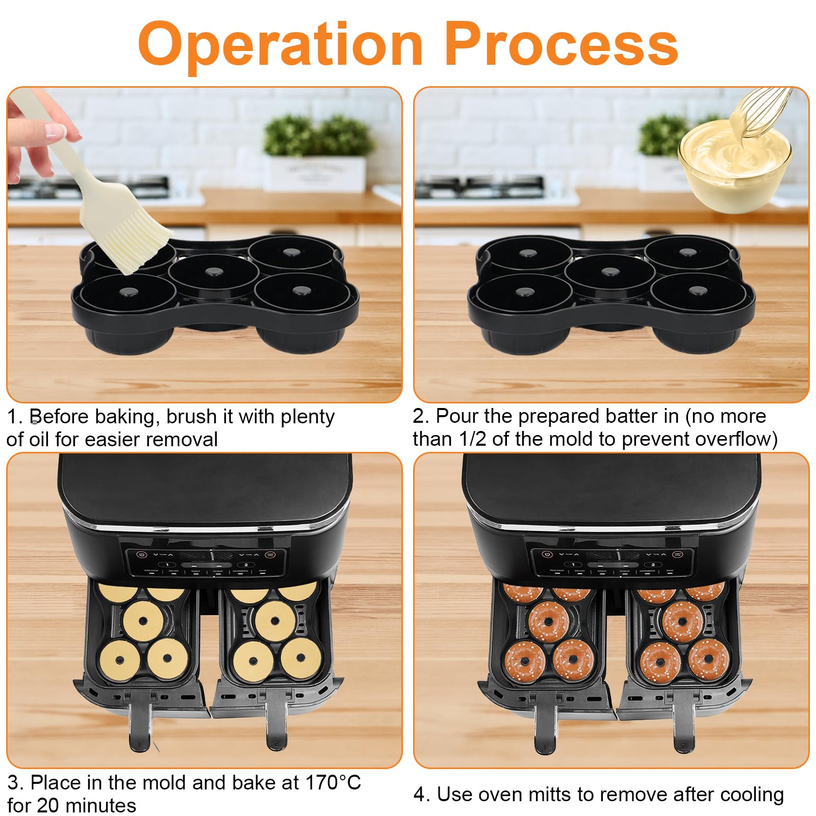 UptVin 2 stuks siliconen vorm voor airfryer, voor Ninja Double Stack SL400 SL401 9,5 l, accessoires voor heteluchtfriteuse, siliconen inzetstuk met siliconen handgreep voor Foodi Max Dual Zone