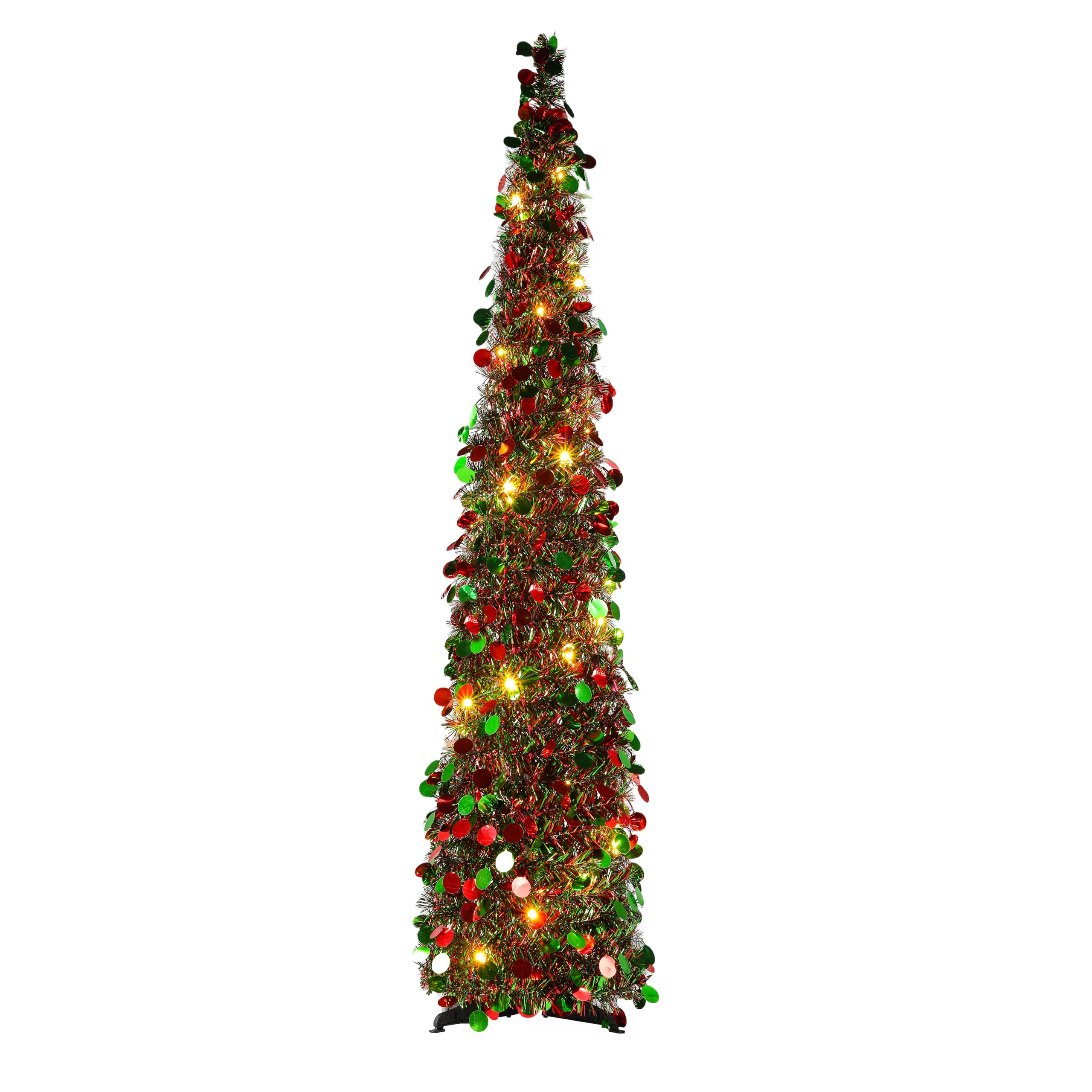 KD Construction – Sapin de Noël avec 35 lumières et minuterie intégrée de 6 heures – Décoration d'arbre à crayons artificiels à paillettes colorées (rouge-vert)
