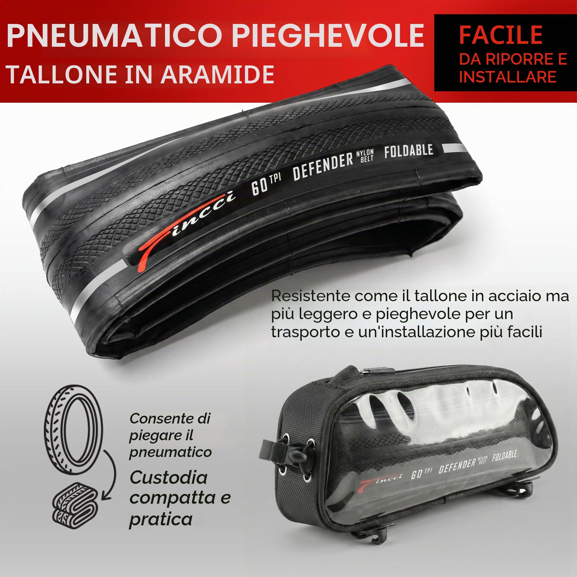 Fincci Copertone Bici 700x28 28-622 Pieghevole con Banda Riflettente Lv3 | Copertone Bici 700x28c con Protezione Antipuncture Lv3 e Pressione 80-110 PSI per Copertoni Bici 28 - Set da 2
