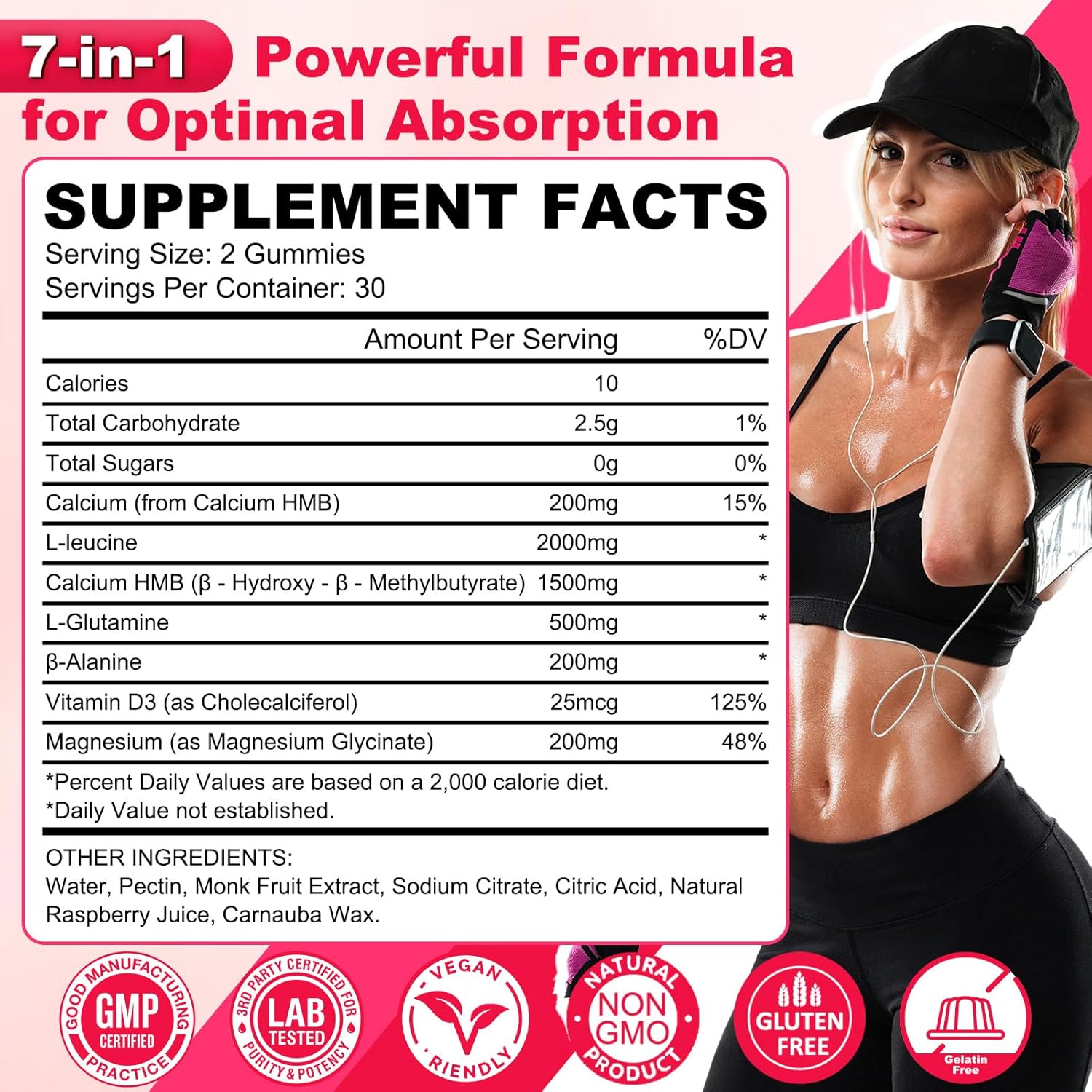 2 Pack HMB and Leucine Gummies, HMB & Leucine Amino Acid for Muscle Growth, Muscle Relief, HMB Supplements for Men & Women, Vegan, Non-GMO, Raspberry Flavor, 120 Count