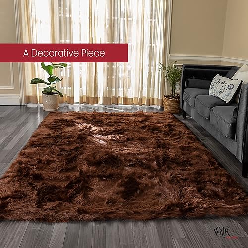 Miniatura 4 de Alfombra de piel sintética suave y sedosa, de 8 x 10 pies, color marrón, alfombra de piel de oveja, alfombra rectangular para sala de estar,
