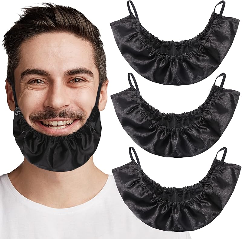 MIKIMIQI Bandana para Barba Masculina Preta em Cetim, Pacote com 3