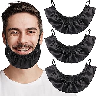 Beard Bandana, 3 Pack Men Beard Bib Black Beard Covers Soft Comfortable and Silky Satin Facial Hair Apron Guard Bonnet Rag Man Bedtime Bib Beard Cap Ear Beard Bandana