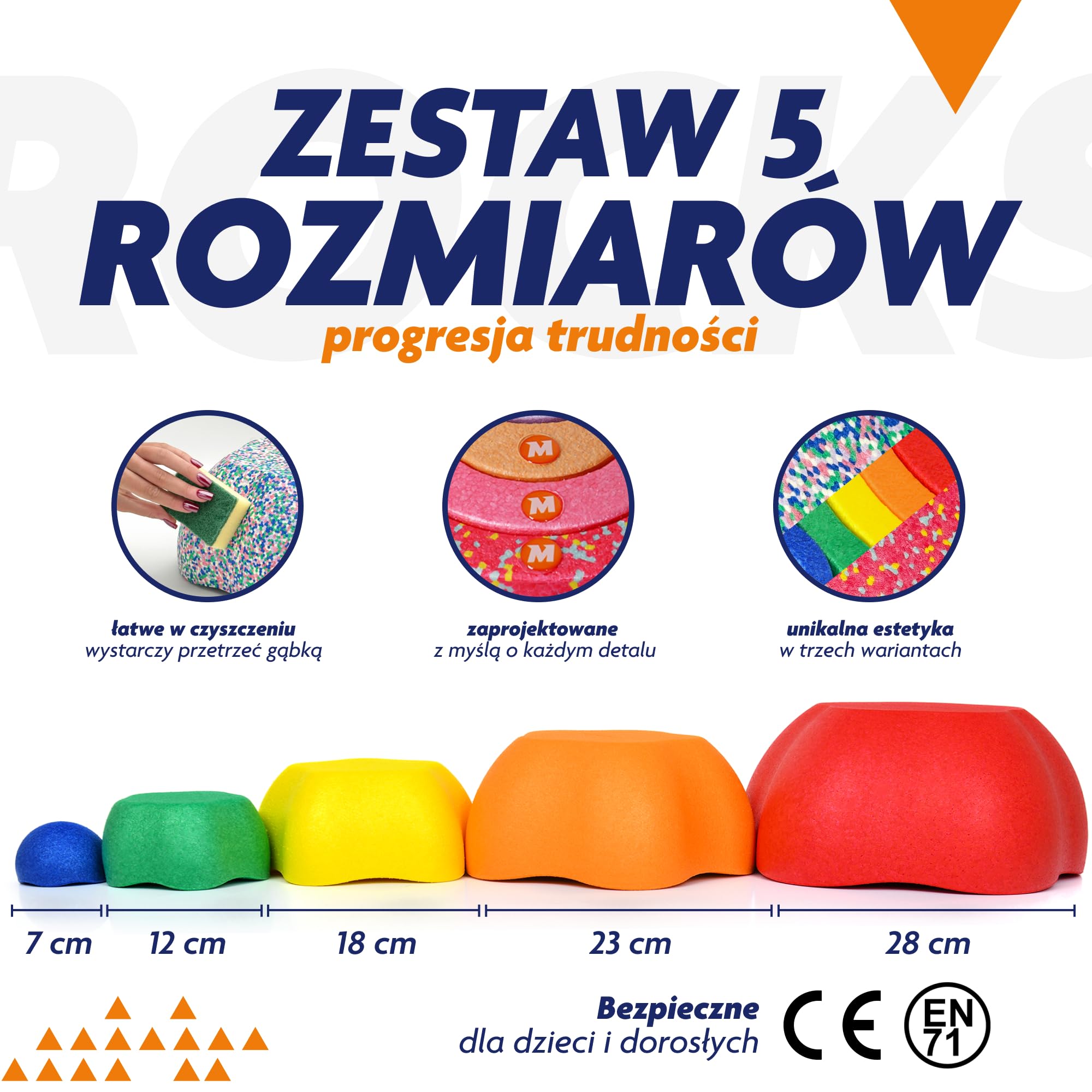 Rocks, sensoryczne kamienie do balansowania dla dzieci – zestaw 5 szt. – wytrzymałe, wspierają równowagę, motorykę i koordynację – do użytku wewnątrz i na zewnątrz,