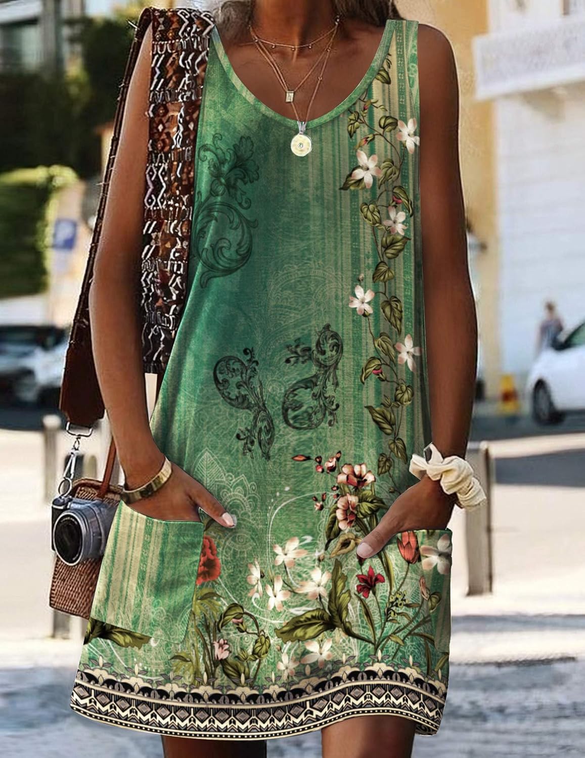 HOTOUCH Women's Casual Sundress with Pockets Summer Beach Dress Floral T-Shirts Dress V Neck Loose Tank Dresses - Image 4