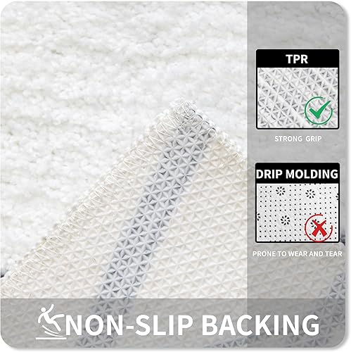 Miniatura 7 de Tititex Alfombra de baño de lujo con línea blanca y gris, 20 x 32 pulgadas, clásica, extra suave y absorbente, tapete de baño de microfibra
