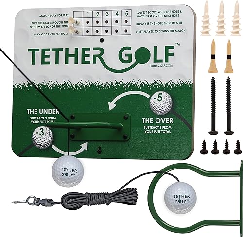 Tether Golf Juego de golf para interiores y exteriores, juego de golf único para que toda la familia lo disfrute, utiliza tu putter favorito o tira Tether Golf Juego de golf para interiores y exteriores, juego de golf único para que toda la familia lo disfrute, utiliza tu putter favorito o tira