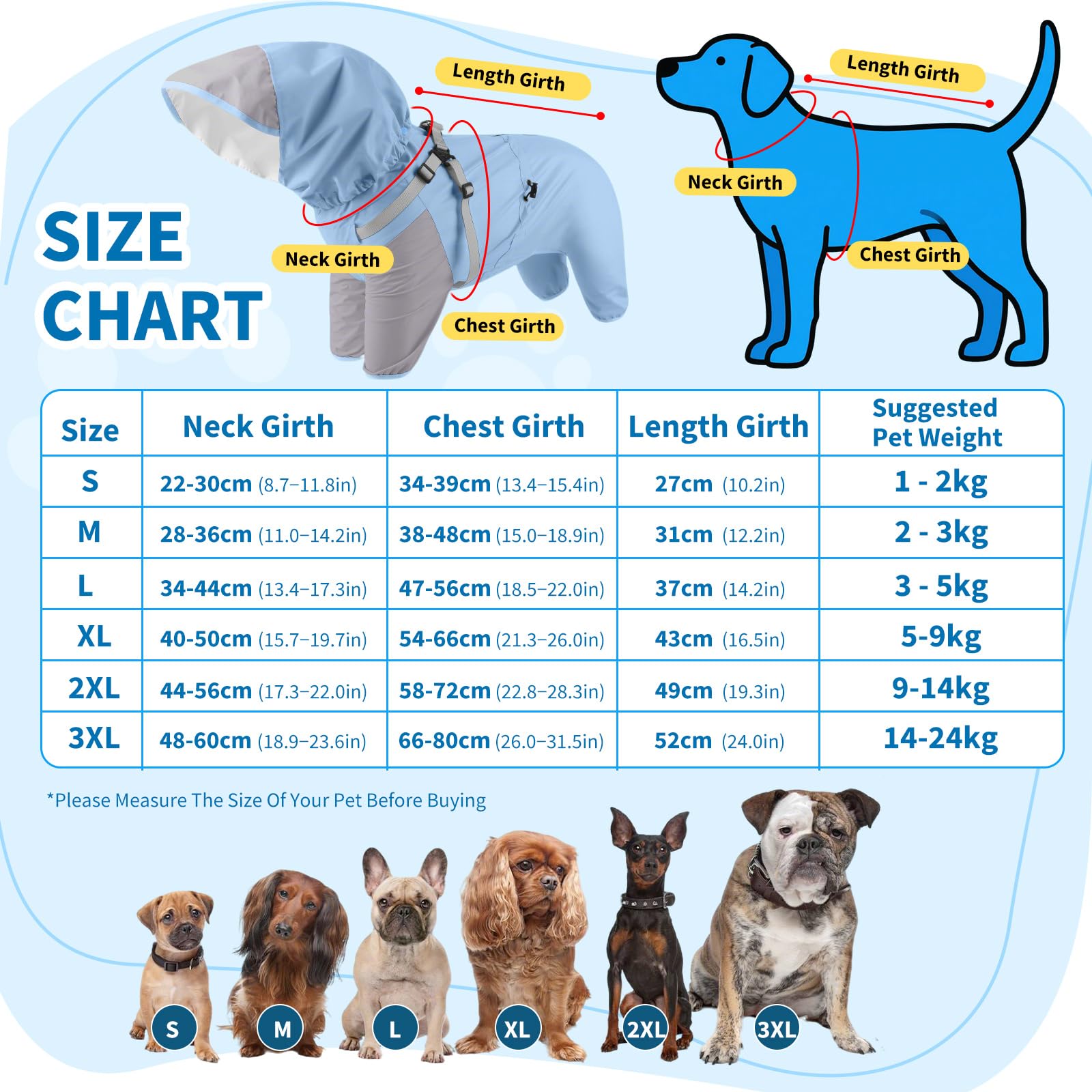 PETCUTE Impermeabile per Cani con Imbracatura Integrata, Giacca Impermeabile Leggera,Cappotto Antipioggia per Cani con Cappuccio Rimovibile,Regolabile Abbigliamento Antipioggia,Copertura Completa,M