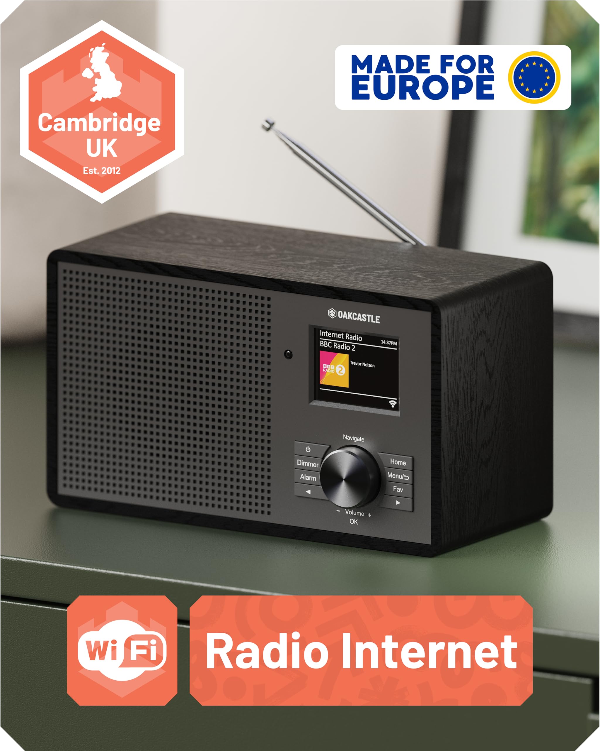 OAKCASTLE IR200 Radio Internet WiFi DAB+ FM Bluetooth 5.3 avec 90+ Préréglages et Télécommande