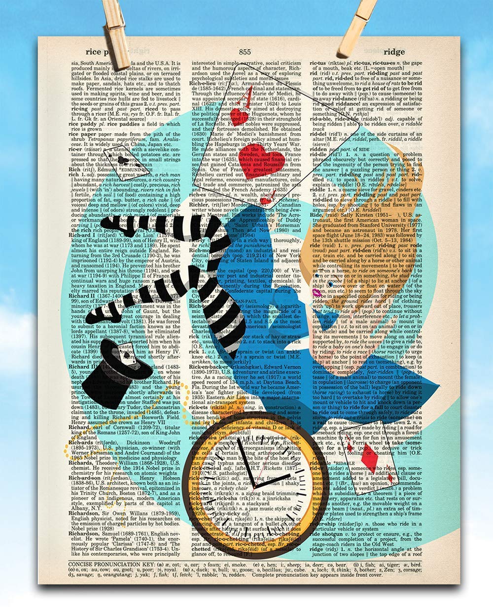 Upcycled Dictionary Art - - Classic Office and Home Decor, Library Water Color Wall Art, Animal Print Vintage Book Page Bedroom Decoration, 8.5x11 Unframed Art Poster: Alice Falls