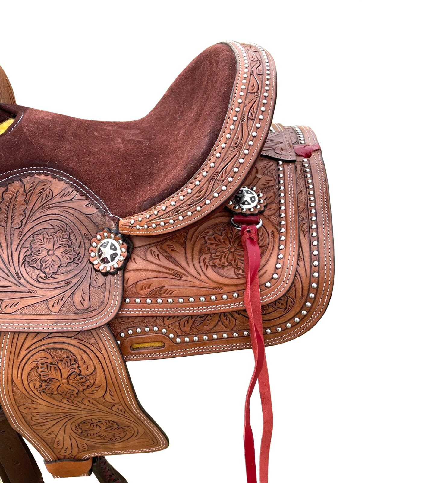 Youth - Sella per cavallo Western Pleasure Trail per bambini con sedile in pelle scamosciata marrone