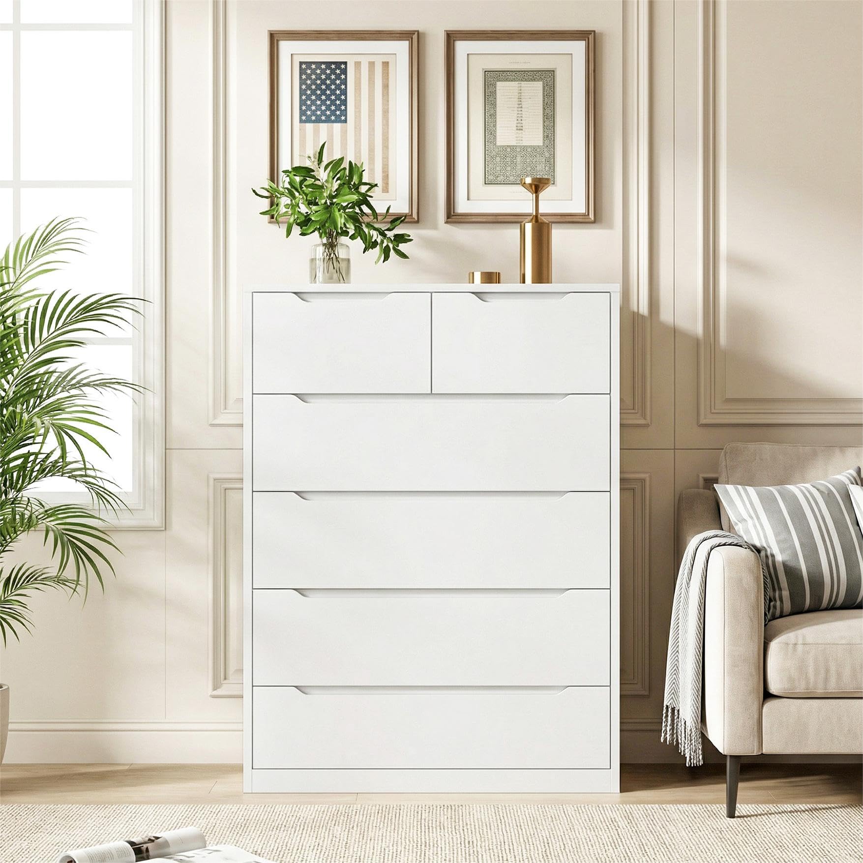 Amazon.com: Romorgniz White Dresser for Bedroom with 6 Wood Drawers, Tall Dressers & Chests of Drawers with Smooth Metal Slides for Living Room Entryway Hallway, Handle-Free Modern Design, 250 LBS Capacity : Amazon.com: Romorgniz White Dresser for Bedroom with 6 Wood Drawers, Tall Dressers & Chests of Drawers with Smooth Metal Slides for Living Room Entryway Hallway, Handle-Free Modern Design, 250 LBS Capacity :