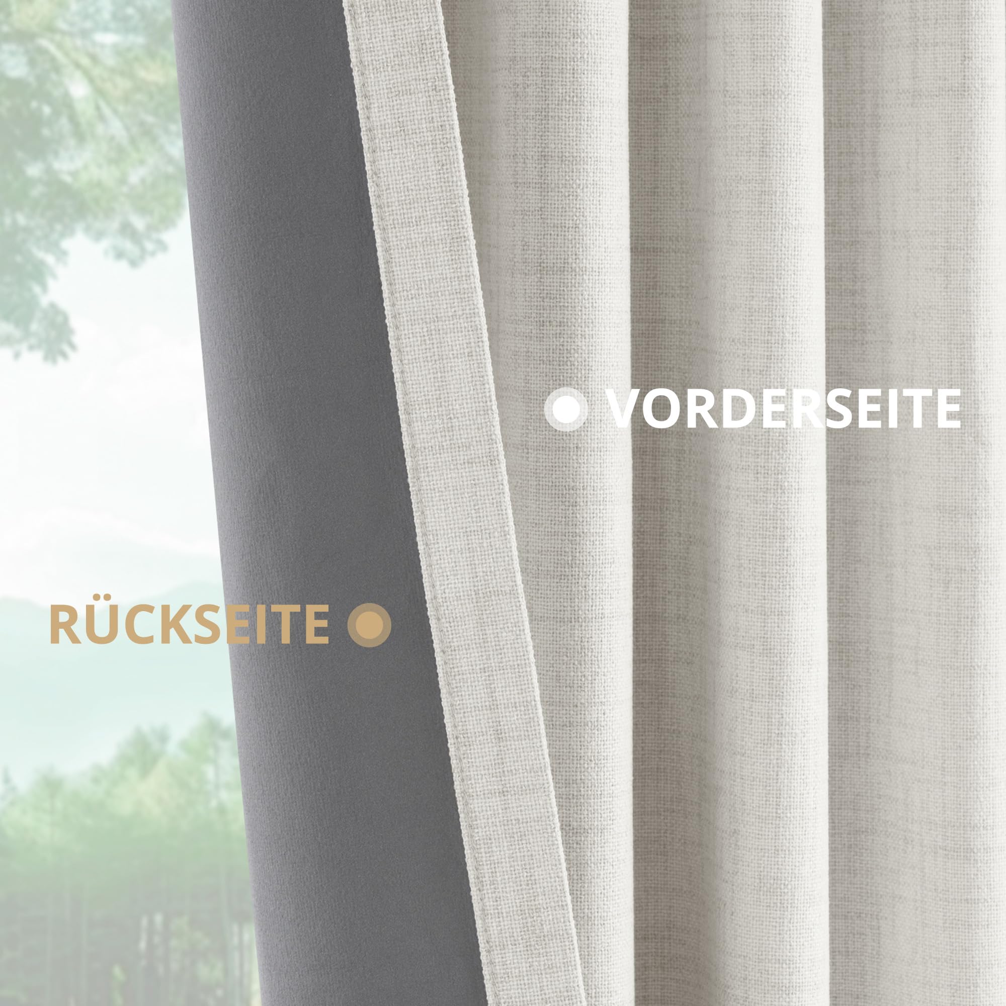 Tende oscuranti al 100% con passanti nascosti, effetto lino, set di 2 tende oscuranti con passanti per asta, per camera da letto o soggiorno, 260 x 140 cm (altezza x larghezza), beige