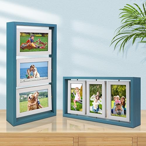 Vista 31 de ZEEYUAN Marcos de fotos de escritorio de 4 x 6 pulgadas, marco de fotos rústico giratorio flotante de 4 x 6 pulgadas, marco de doble cara