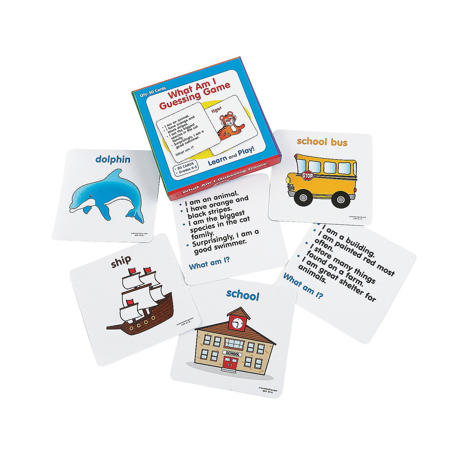 Fun Express What Am I Guessing Card Game - Set Educational Learning Activity for Kids Perfect for Enhancing Critical Thinking and Problem-Solving Skills Fun Party Game for Children 50 Pieces