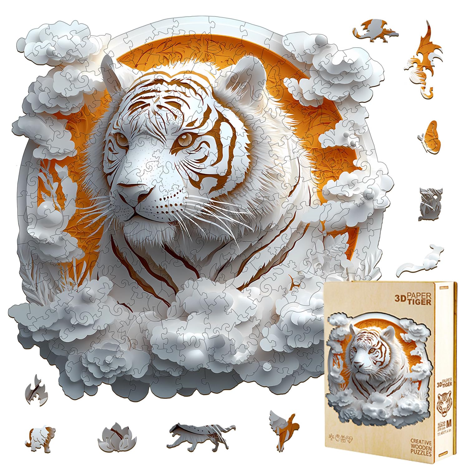 Jollitot Wooden Puzzles Adults, 3D Paper Tiger Wooden Puzzles 200 Pieces, Unique Animal S…