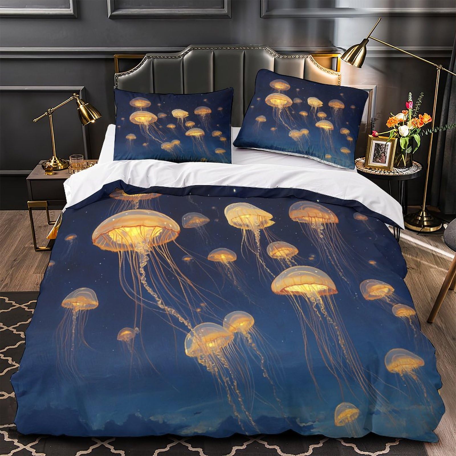 KWPGMDRY Jellyfish Duvet Cover Set 3D Printed Bedding Set, Floating Gently in The Air Quilt Cover,Microfiber Duvet Cover + Pillowcases for Children Kids Boys Girls Super King（260x220cm）