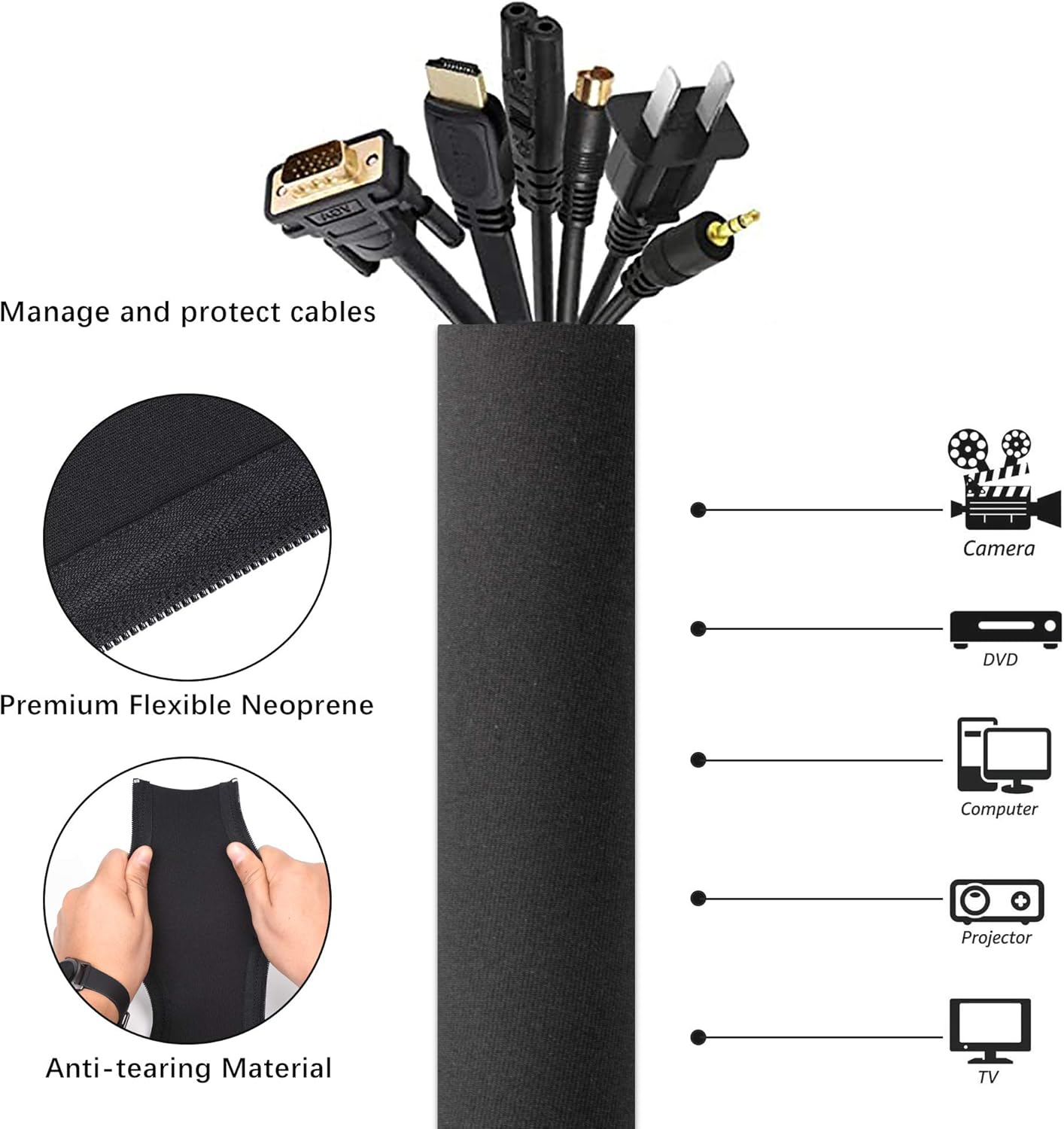 Migeec Cable Management Sleeve,4 Packs Cord Organizer & Cable Hider for TV / Computer / Home Entertainment,Black Wire Organizer and Cable Cover,20 inch: Electronics