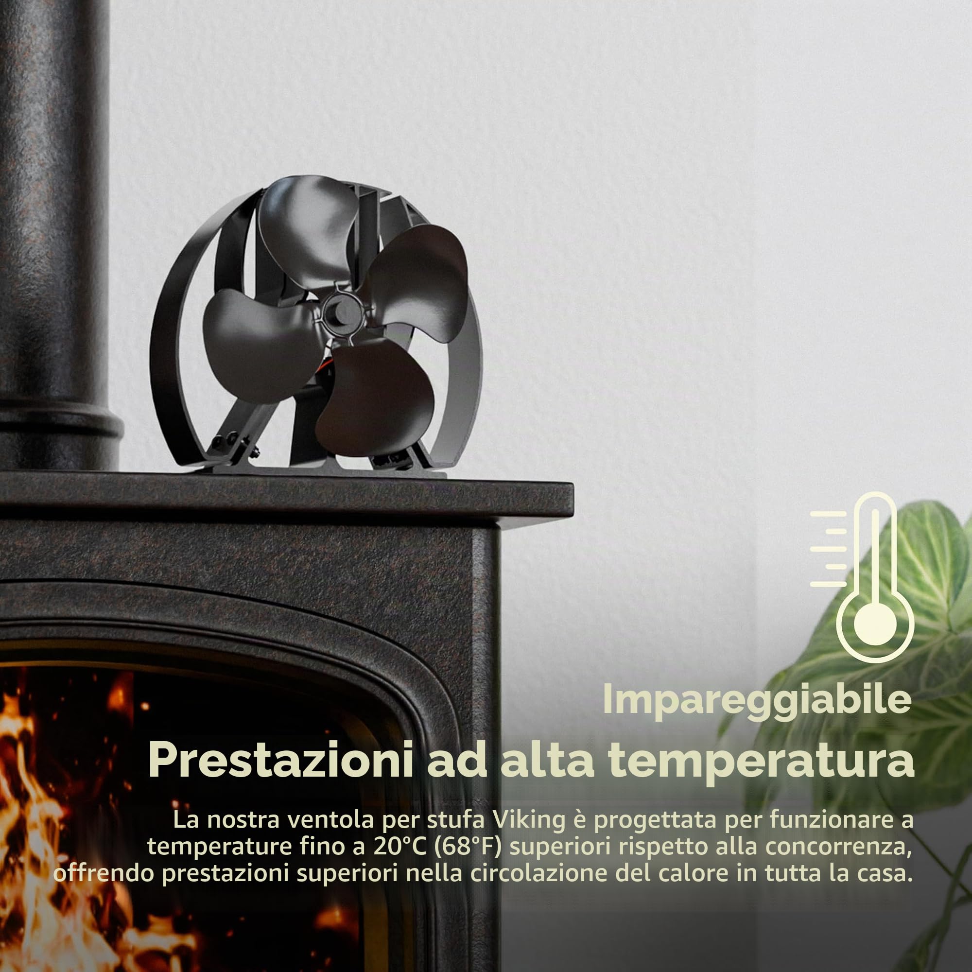 Forest Master Ventilatore per stufa Viking avanzato, potente design a 4 pale per una circolazione del calore ecologica in stufe a legna e caminetti (nero satinato, Viking Air)