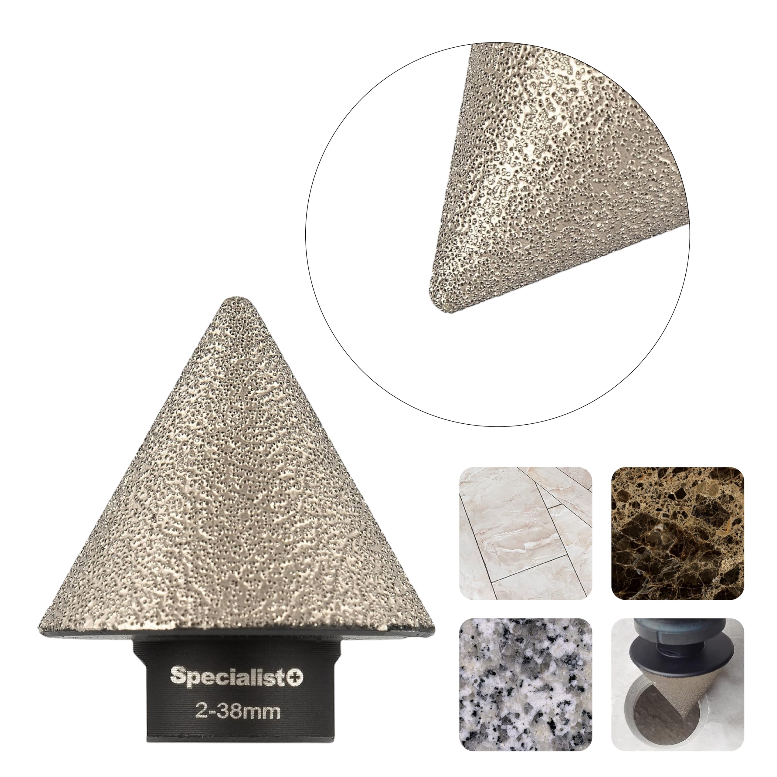 SPECIALIST+ Juego de 5 brocas de diamante M14 para porcelana, granito, mármol, corte seco/húmedo, D6-D12 + 2-38 mm de bisel