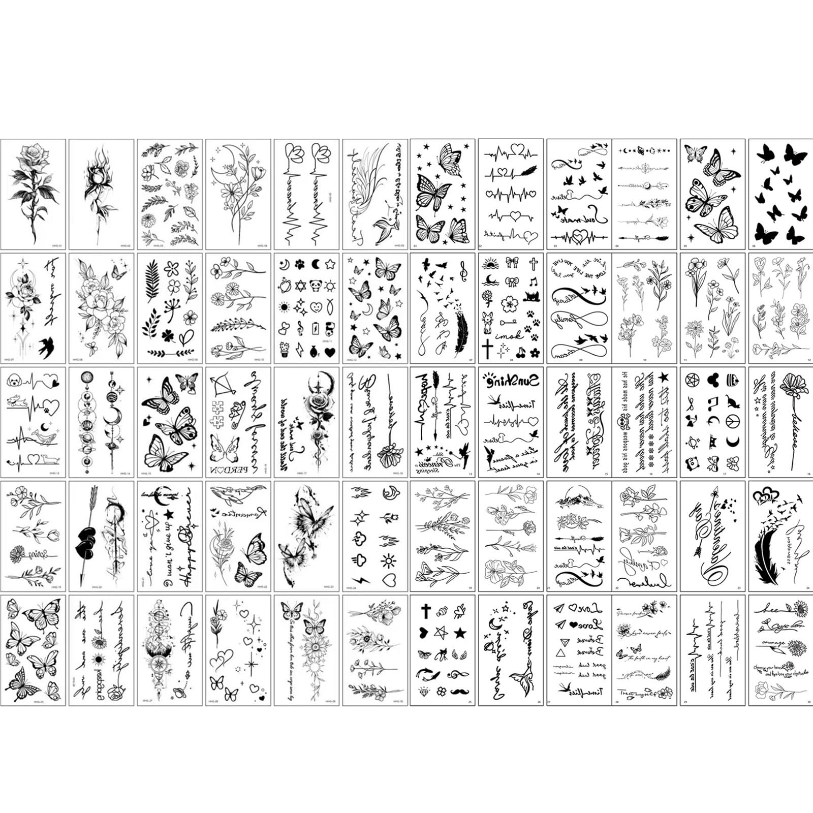 60PCS Temporary Tattoo Stickers, Black Butterfly Flower Designs For Women And Men, Semi Permanent Body Art For Parties And Festivals-image-11