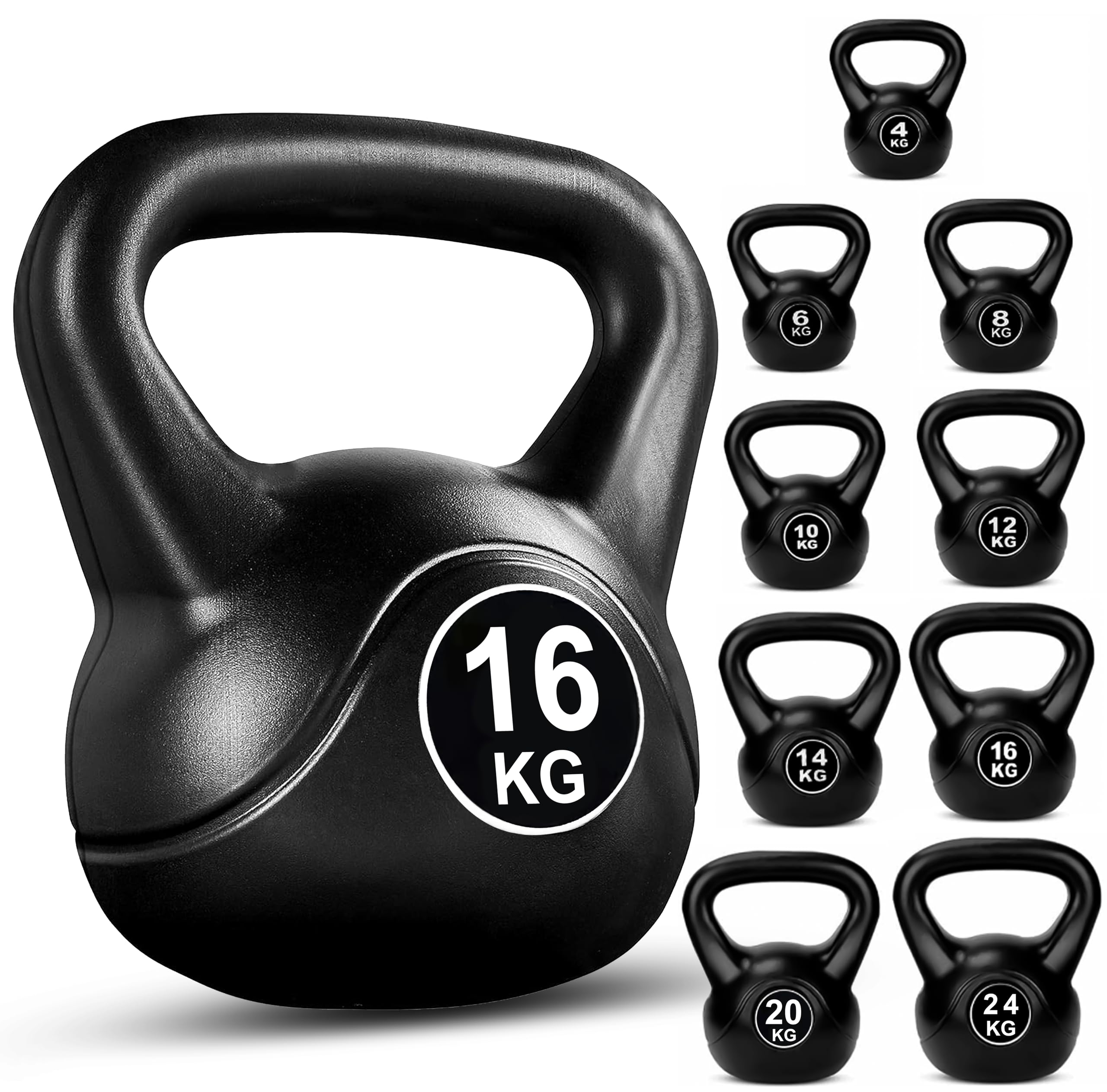 FK Sports Kettlebell - Heavy Weight Vinyl Coated Kettlebells for Exercise Home Gym Workout - 16kg, 20kg, 24kg Kettle bell Weight Set for Women & Men - Gym Equipment for Home (Black, 16KG)