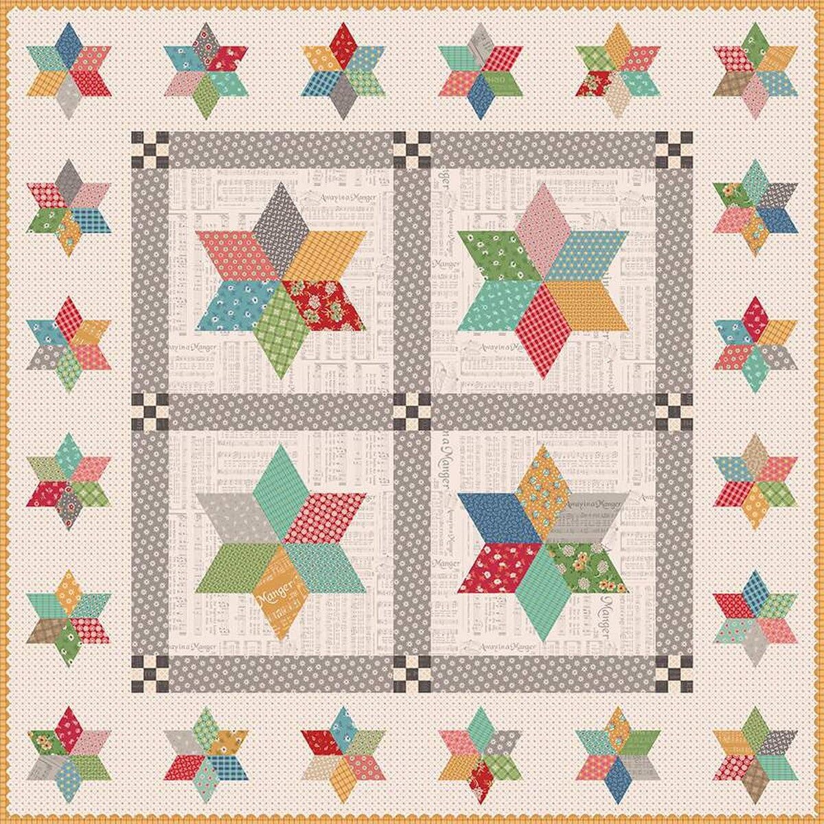 Riley Blake Bee in My Bonnet Home Town Stars Quilt Pattern by Lori Holt of It’s Sew Emma, Creative and Unique Quilt Pattern.