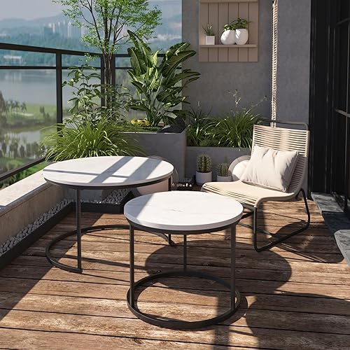 Miniatura 75 de KEVINSPACE Mesa auxiliar redonda pequeña para sala de estar, mesa auxiliar circular de madera, mesita de noche para apartamento, dormitorio, Ø 23.4"