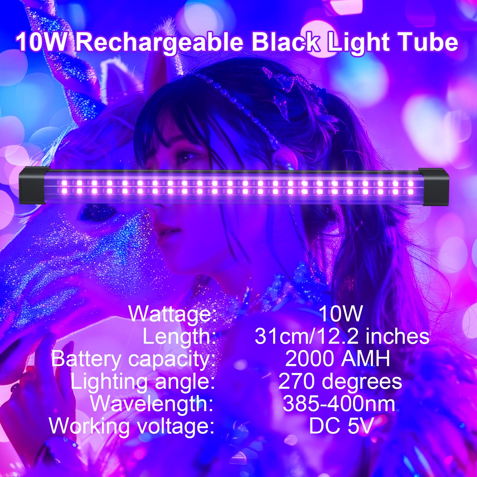 2Pcs Ricaricabile 10W Barra LED UV Lampada di Luce Nera, USB Black Light per Scena di Natale Halloween DJ Disco Black Light Effetto Fluorescente di Palcoscenico