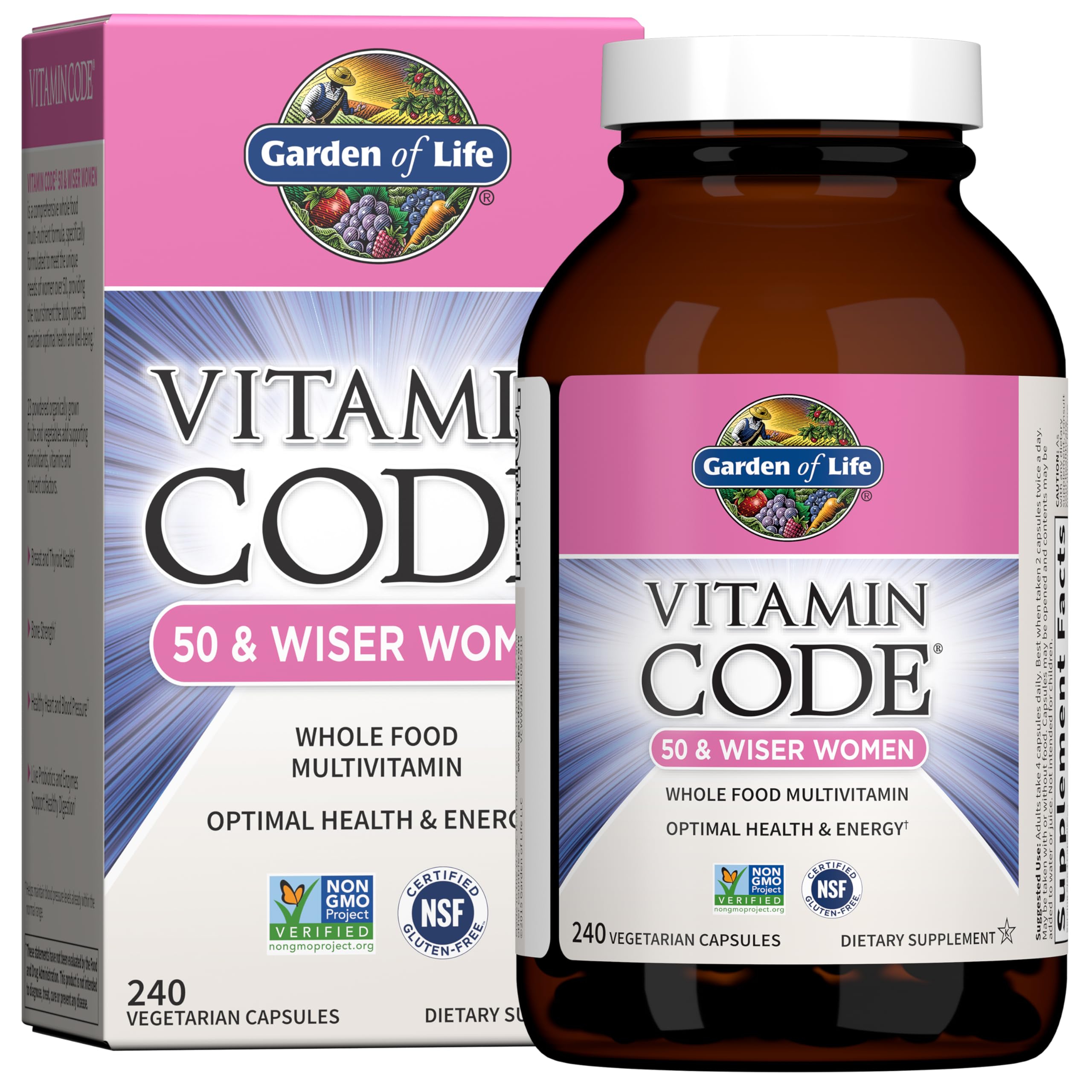 - Garden of Life Vitamin Code Multivitamin for Women 50 & Over, B Vitamins, A, C, D3, E & K, CoQ10, Probiotics & Enzymes, for Women 50 Plus, 240 Capsules