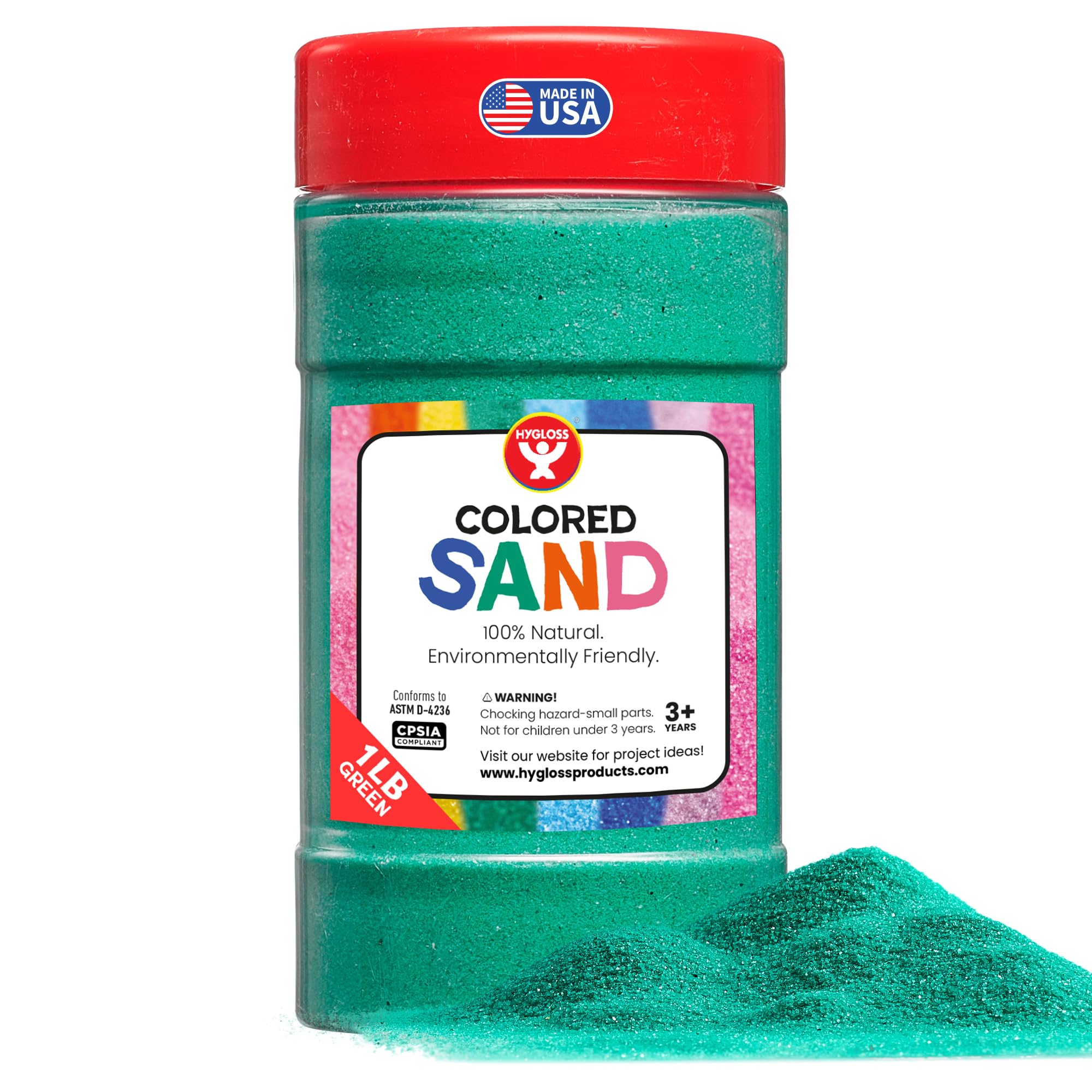 Hygloss Colored Sand for Crafts – 1 lb Bottle, Green – Vibrant Colorful Fine Sensory Play Sand Art Kits for Kids – Classroom Activities for Children 3 4 5 6 7 8 9 10 11 12 – Safe for Ages 3+