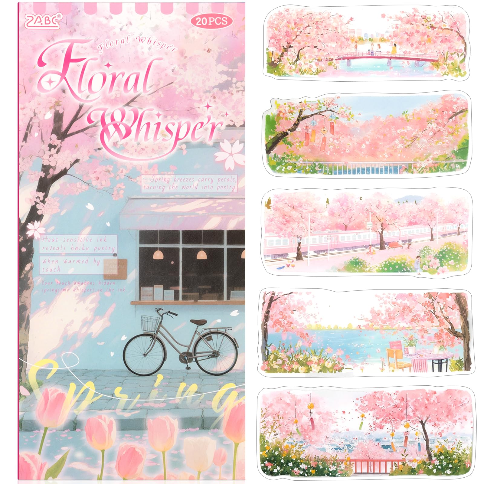 Sakura Series Sticker Scrapbooking Supplies for Junk Journal, 10 Sheets PET Stickers and 10 Sheets Washi Stickers โ image 1