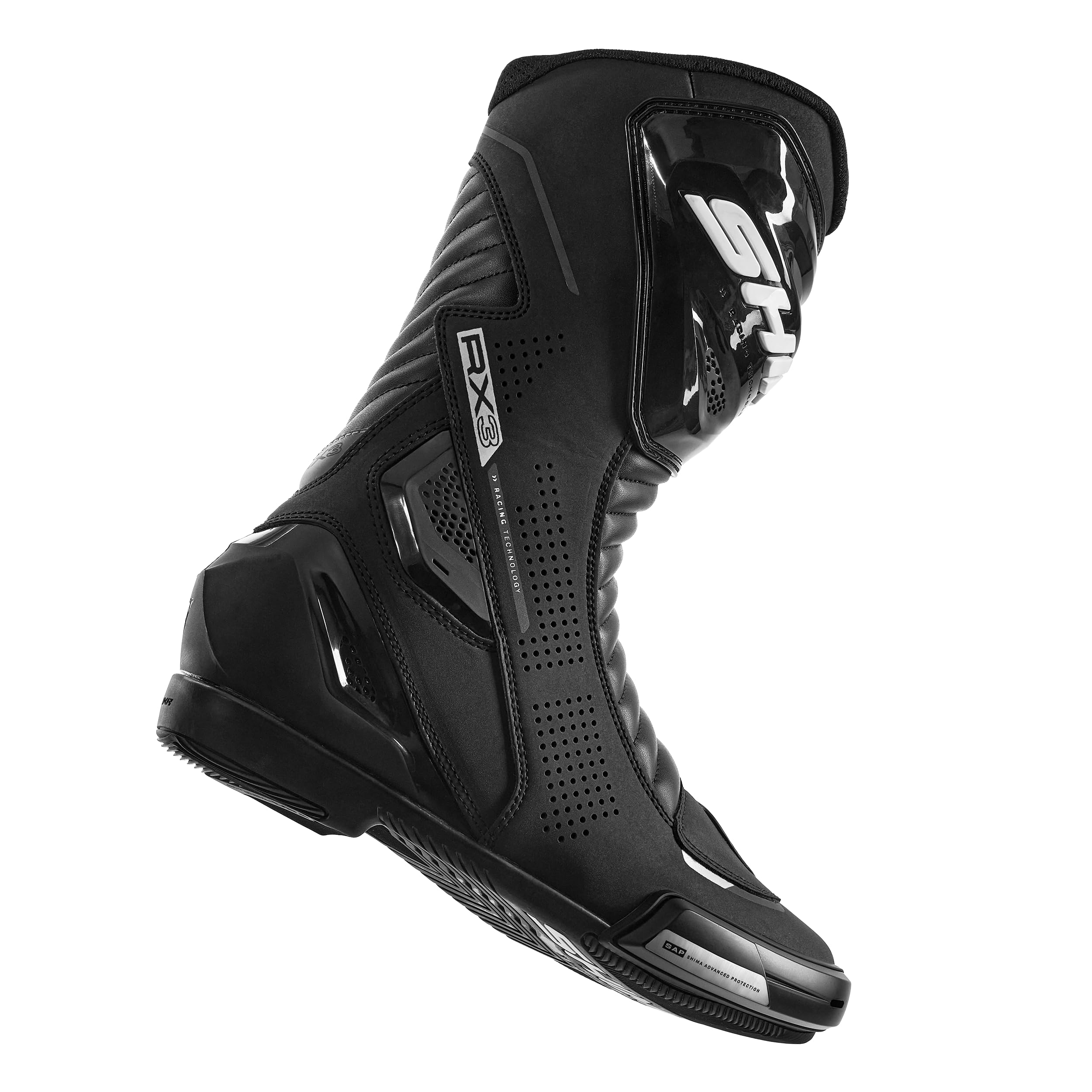 SHIMA RX-3 Motorrad Schuhe Herren Leder Belüftet Motorradstiefel Protektoren Sport Stiefel Sommer Rutschfeste Sohle Knöchelstütze Seitlicher Bikerboots (Männer, Schwarz/Weiß, 45)