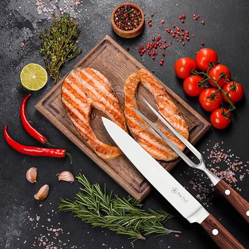 Miniatura 8 de Juego de cuchillos de trinchar de 8 pulgadas y tenedores de 6 pulgadas, acero inoxidable para pavo, carne, barbacoa, rebanado de precisión, elegante