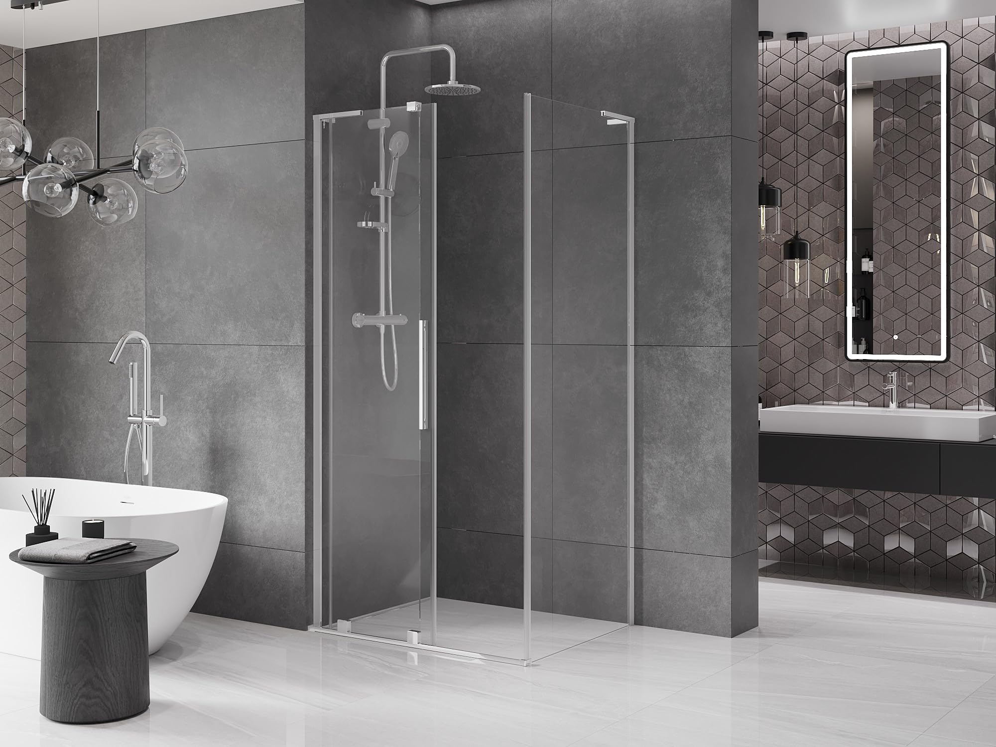 Mexen - Velar L Box doccia estensibile 90 x 120 cm, trasparente, cromato
