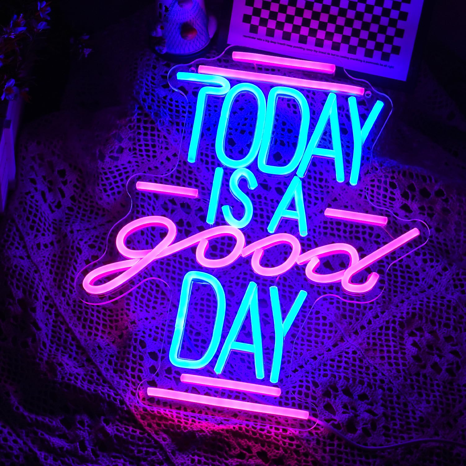 Neonowy znak 'Today Is A Good Day', kubek do kawy, mleka, do dekoracji ścian, możliwość przyciemniania, zasilanie USB, 30 x 35 cm, LED, litera, neonowy znak, szklany znak do kawiarni, na wesele, do