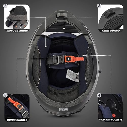 Miniatura 6 de ILM Casco modular de cara completa para motocicleta con visera doble para adultos, luz trasera LED opcional, aprobado por el DOT