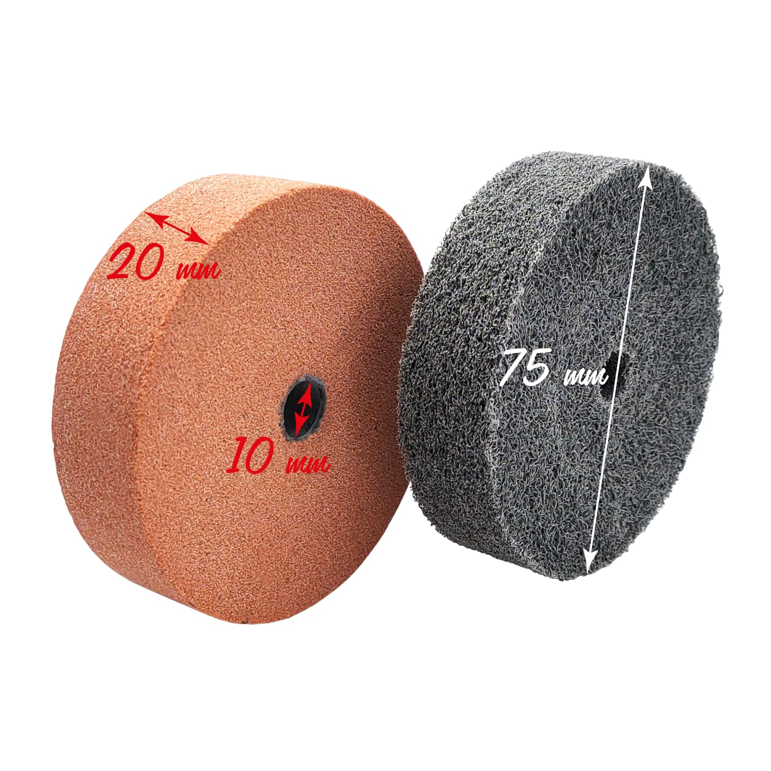 Lot de 2 roues de rechange pour meuleuse de banc 7,5 cm – meule abrasive en carbure de silicium grain 120 + meule de polissage en fibre de nylon pour métal céramique bois